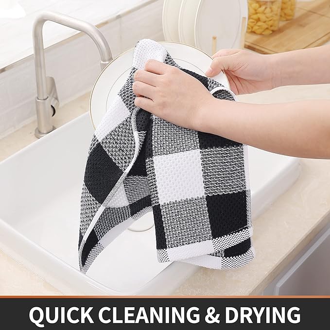 Homaxy 100% Cotton Waffle Weave Check Plaid Kitchen Towels, 13 x 28 Inches