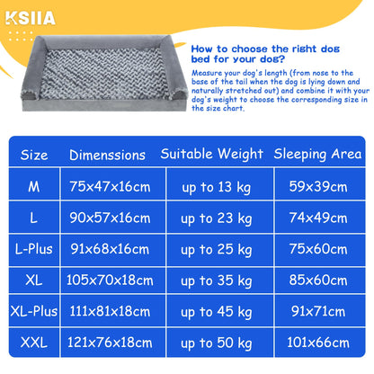 KSIIA Large Dog Bed, Orthopedic Dog Sofa Beds Pet Bed, Dog Couch with Removable Washable Cover, Waterproof Dog Bed, Pet Sofa with U-Shape Bolster, Grey 90x57x16cm