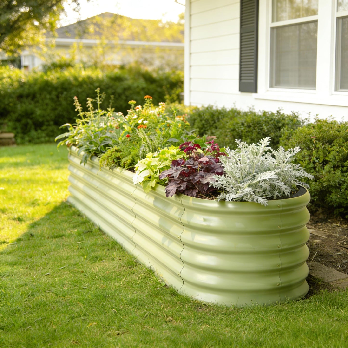 Annoell 4-Pack Galvanized Raised Garden Bed 8x2x1.5 ft, 17" Tall Planter Boxes Outdoor, Zn-Al-Mg Metal Raised Beds for Gardening Herb Fruit Vegetable, Modular Flower Bed for Outdoor Plants-Sand Beige