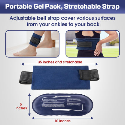 Ice Packs for Injuries Reusable, 4 Pack Hot and Cold Gel Packs and 2 Pack Adjustable Flexible Gel Wraps for Back Shoulders Arms Knees and Legs Injury Recovery, Alleviate Joint and Muscle Pain Relief