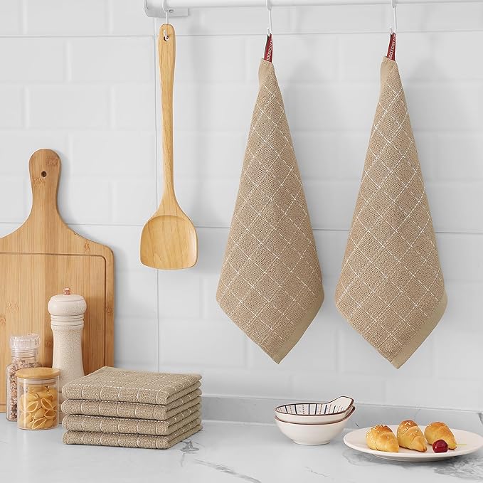 Mordimy 100% Cotton Terry Cloth Dish Cloths, Soft and Absorbent Checkered Dish