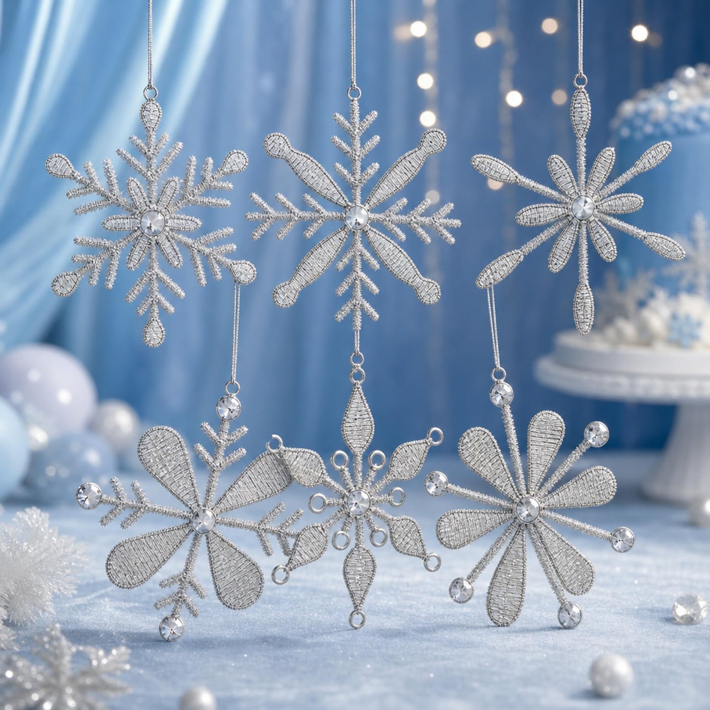 Handmade Snowflake Iron & Glass Pendant Christmas Tree Ornaments Set | ShalinIndia Elegant Hanging Decor for Home and Party Decoration | Ideal 6 Inches Christmas Decorations for Tree (E)