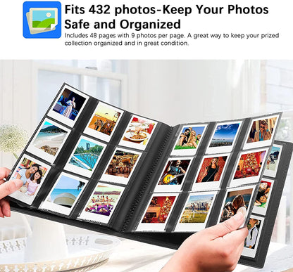 432 Pockets Photo Album for Fujifilm Instax Mini Camera, Polaroid Camera, for Fujifilm Instax Mini 12 11 9 40 99 90 8 7 Evo LiPlay Instant Camera, Polaroid Snap PIC-300 Z2300 Instant Camera (Black)