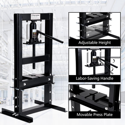 Heavy Duty Hydraulic H-Frame Shop Press – 6 Ton Manual Press, Adjustable Worktable, Stamping Plates, Industrial Steel Construction – for Auto Repair, Garage, Metalworking – Black, 6T