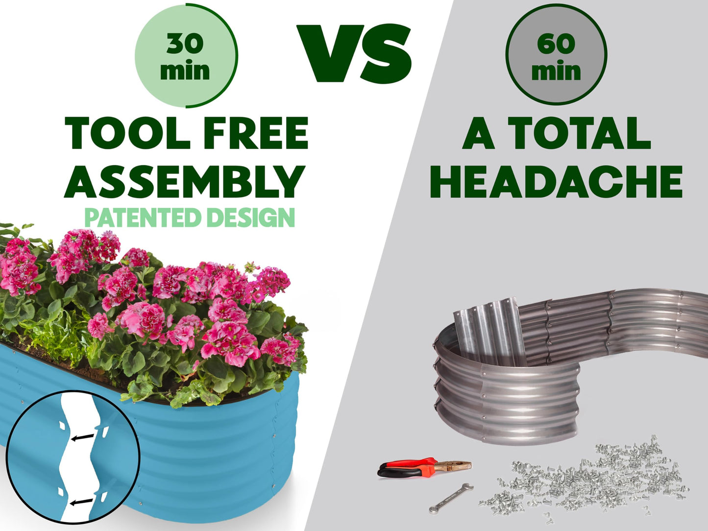 9-in-1 Galvanized Steel Raised Garden Bed // 8×2×1.5 ft Modular Planter for Gardening, Vegetables, Flowers // 18" Tall Metal Raised Garden Beds Outdoor (Teal) // Patented Design Planter Box