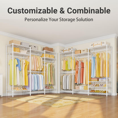 VIPEK V5 Portable Closet Wardrobe Heavy Duty Clothes Rack, Freestanding Clothing Racks with 4 Hang Rods & 8 Shelves, Adjustable Custom Closet Racks, 68.9" L x 15.7" W x 76.4" H, Max Load 890LBS, White
