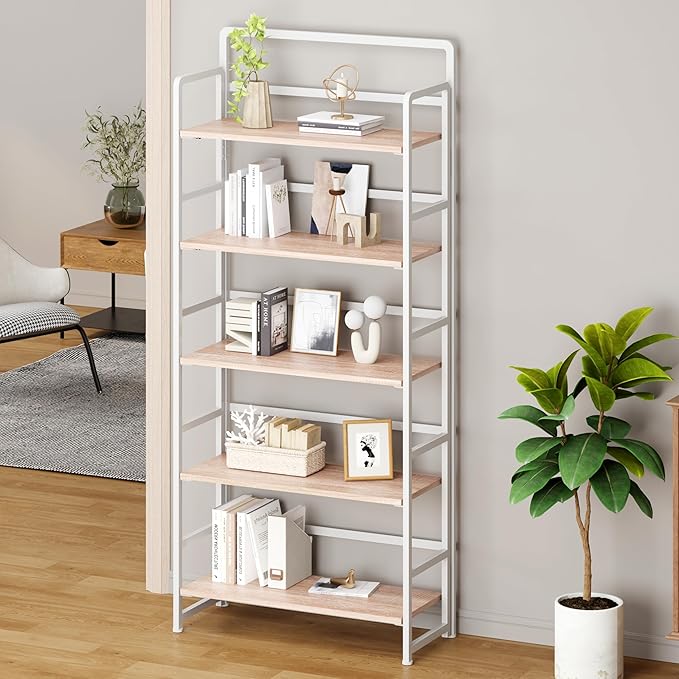 No Assembly Folding Bookshelf, 5 Tiers Collapsible Book Shelf
