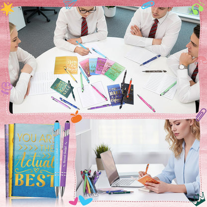 BOBOKA 12 Sets Employee Appreciation Gifts Bulk Motivational Pens Inspirational Notepads, Mini Motivational Notebooks Thank You Gifts for Coworker Teacher Staff Volunteer Nurse Office Supplies