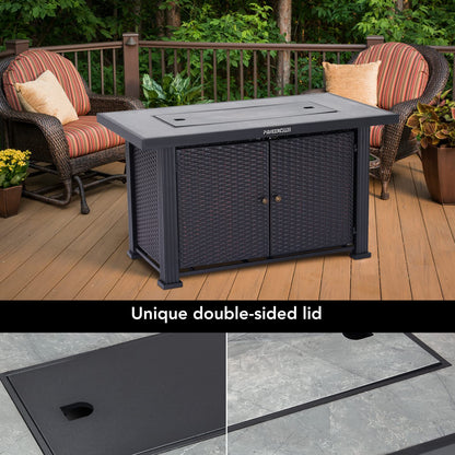 Garvee 44 in Propane Fire Pit Table (Double Door), 50000BTU Rectangle Fire Table with Cover & Rain Cover, Sturdy Steel and Iron Fence Surface, CSA Safety Certified, Companion for Your Garden