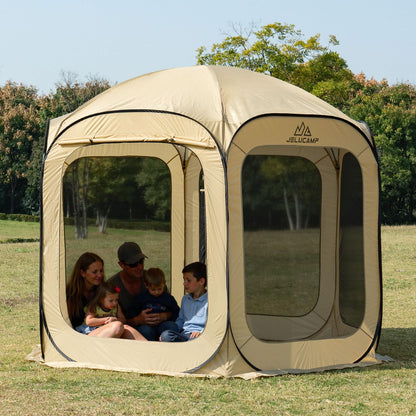 JELUCAMP 10x10 FT Pop Up Screen House Tent - Instant Screened Gazebo Canopy with Mosquito Net, Portable Backyard Tent for 4-6 People, Easy Setup Patio Shelter for Camping, BBQ, Sports & Outdoor