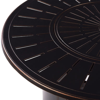 Oakland Living Aluminum 57,0000 BTU 44 in. Round Propane Black Fire Pit Table with Fire Beads, Lid, Propane Tank Cover and Table Fabric Covers in Copper Finish, (AZNOBU-FPT-AC)
