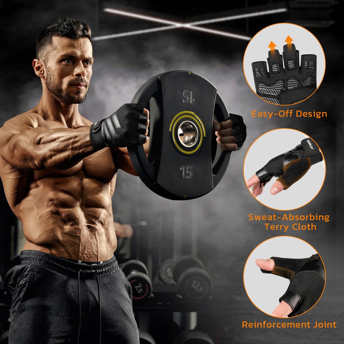 ATERCEL Gym Workout Gloves for Men and Women, Weight Lifting Gloves with Excellent Grip, Lightweight Fitness Gloves for Training, Cycling, Pull Ups, Exercise, Climbing, Rowing and Weightlifting