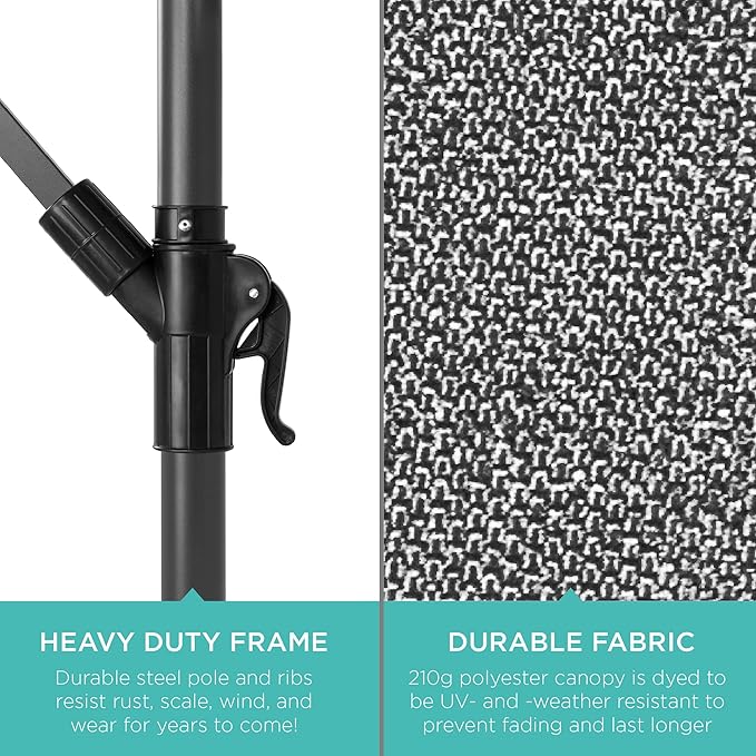 Best Choice Products 10ft Offset Cantilever Hanging Market Patio Umbrella, 8 Sturdy Ribs, Easy Adjustment - Fog Gray