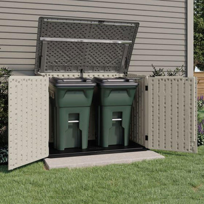 Suncast 5.9 ft. x 3.7 ft Horizontal Stow-Away Storage Shed - Natural Wood-like Outdoor Storage for Trash Cans and Yard Tools - All-Weather Resin, Hinged Lid, Reinforced Floor - Vanilla and Stoney