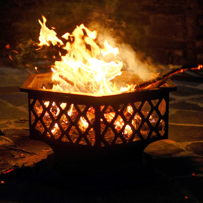 Yaheetech Fire Pit Heavy Duty Fire Bowl Large Fire Pit with Mesh Poker for Outside Patio Heater/Camping Bonfire/Garden/Backyard/Poolside, Hexagon Shaped, Black