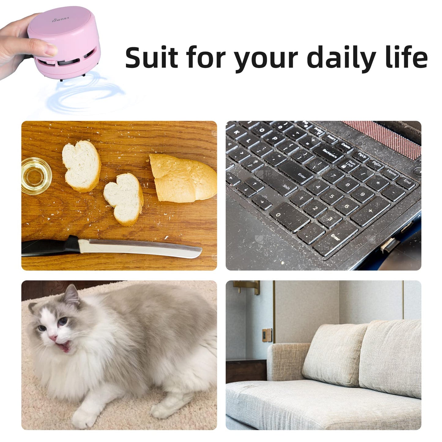 tenwin Mini Vacuum Cleaner, Portable Desktop Vacuum Cordless, Handheld Dust Sweeper Battery Operated, Low Noise and Strong Suction for Home/Office/School/Car/Keyboard(Battery not Include)