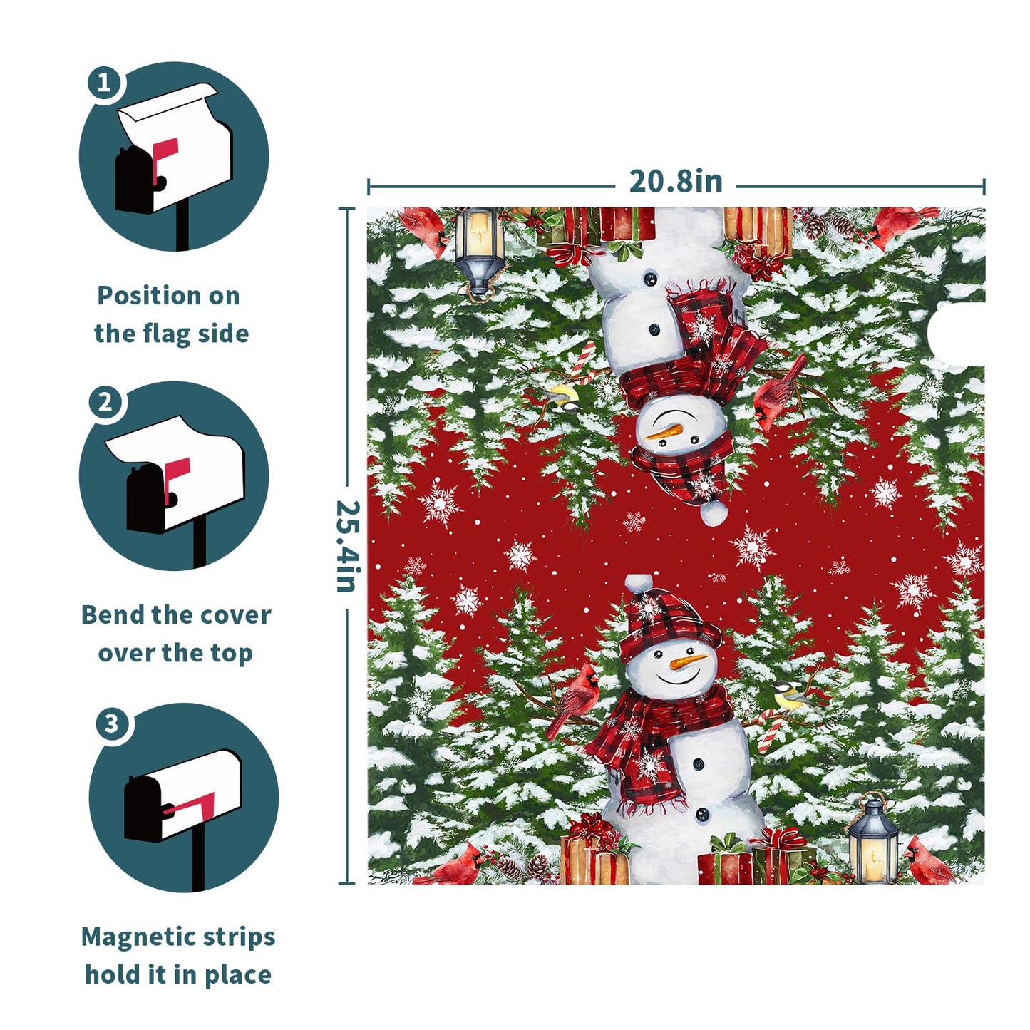 Kawani Christmas Snowman Mailbox Covers Magnetic Standard Size 21"x25.5" Merry Christmas Tree Mailbox Wraps Red Bird Snowflakes Post Letter Box for Holiday Outdoor Decoration