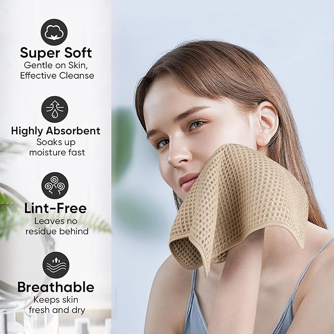 Microfiber Waffle Face Towels, 2 Pieces, Fast Drying, Lint Free 430 GSM