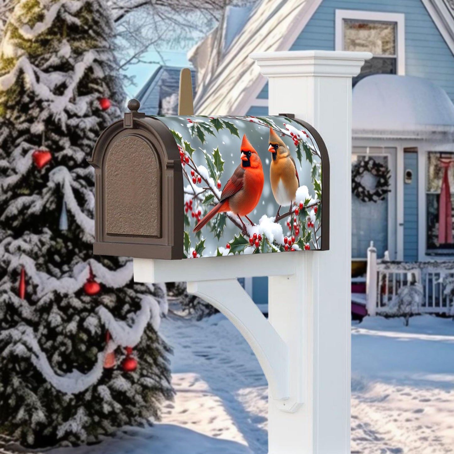 Winter Cardinal Birds Mailbox Cover - Magnetic Standard Size 18" X 21" - Christmas Mailbox Cover Decor for Home Garden Yard Post Letter Box