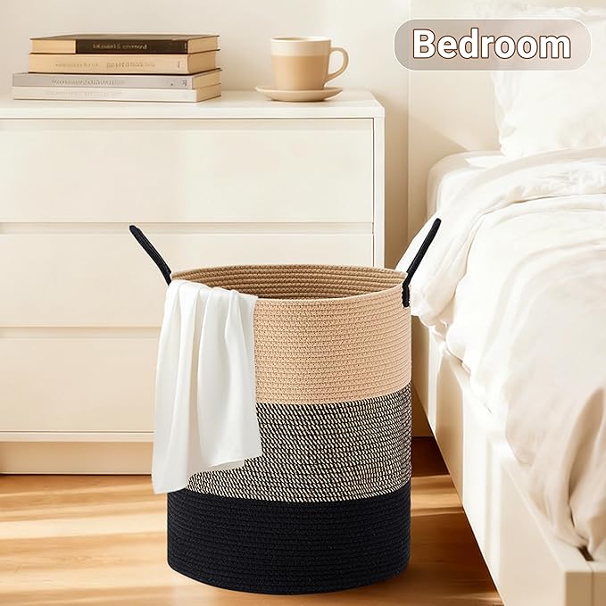 Tall Laundry Basket with Handles, 100L Portable Dirty Clothes Hamper, Boho