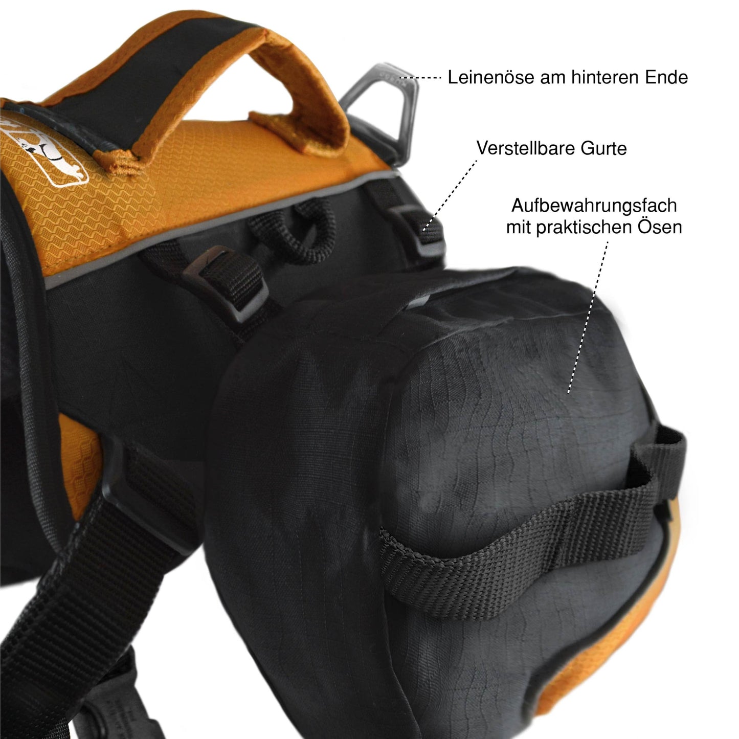 Kurgo Baxter Dog Backpack, Hiking Pack for Dogs, Lightweight, Reflective, Black/Orange