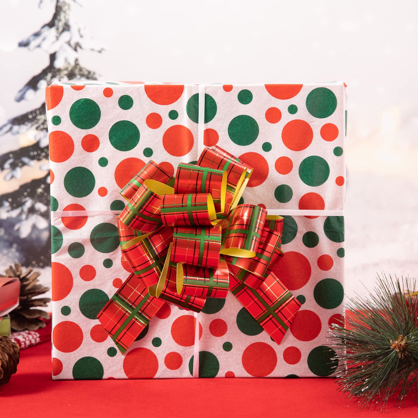 JOYIN 24 PCS Christmas Pull Bows for Gift Wrapping 4.7", Gift Wrap with Ribbon Pull Bows, Easy and Fast Wrapping Accessory for Xmas, Baskets, Wine Bottles, Present, Florist, Bouquet Decoration