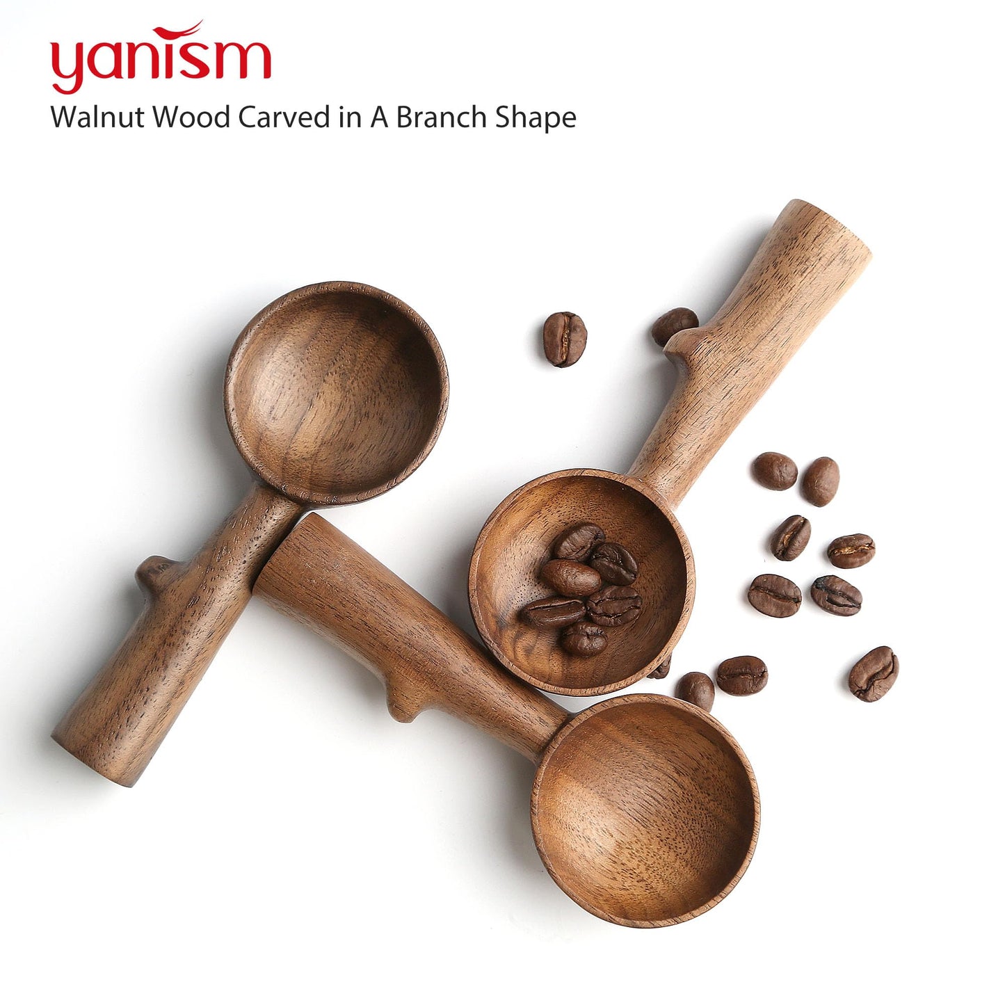 YANISM Walnut Coffee Scoop,Wooden Coffee Bean Measuring Spoon,5g Capacity,Natural Wood Coffee Scoop for Tea,Sugar & Powder,Rustic Kitchen Gift for Coffee Lovers