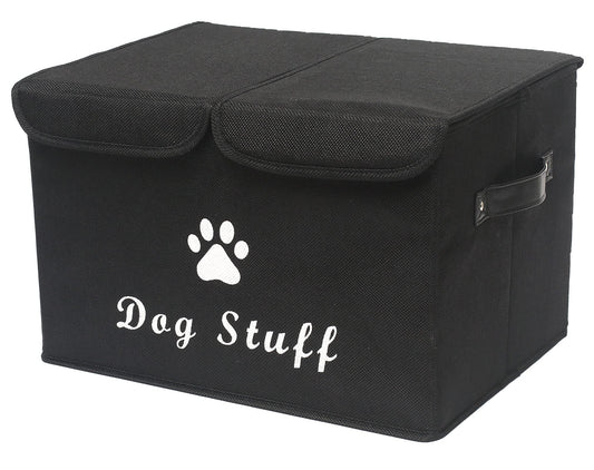 Dog toy box basket storage with lid perfect basket for dog toys grooming stuff living room playroom closet home organization - Dog - Black