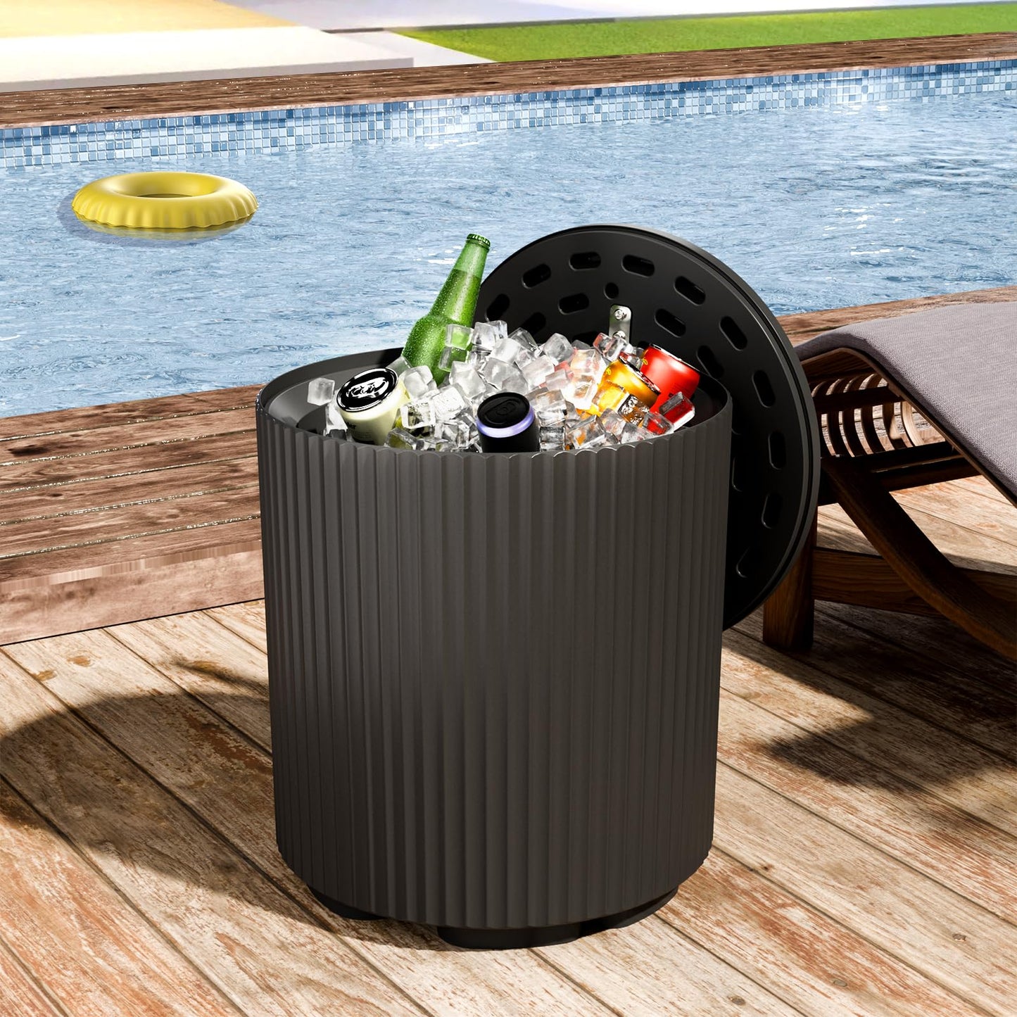SEVOBAL 16.65in Outdoor Cooler Side Table - 2 in 1, Patio Table and Ice Chest Storage, Portable Ice Bucket Cooler, Outdoor Ice Chest Side for Parties Picnics Beach, Black