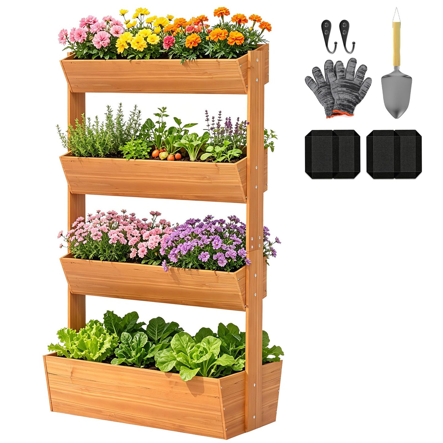 Suteck Raised Garden Bed, Vertical Wooden Raised Garden Bed, 4 Tier Garden Planters Freestanding Plant Stand Flower Rack Wooden Planter Box For Plants Flowers Herbs Vegetables Indoor Outdoor Gardening