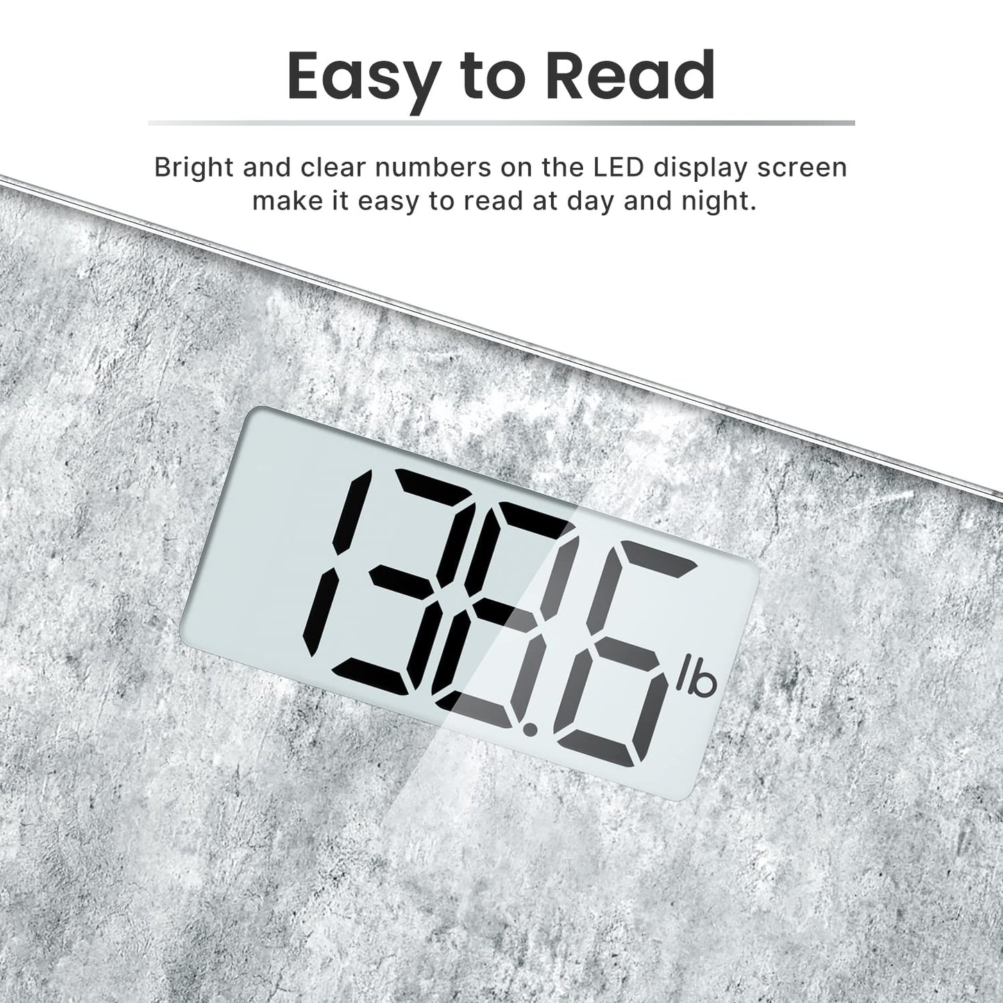 RENPHO Digital Bathroom Scales for Body Weight, Weighing Scale with High Precision Sensors Accurate, Bathroom Scales Weight Machine for People, LED Display, Step-On (ST/LB/KG), Concrete, Core 1S