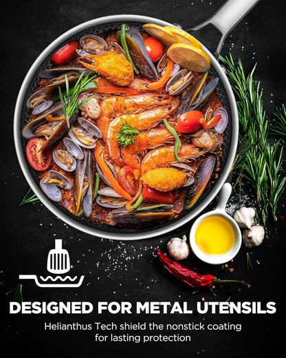 Nonstick Frying Pan Set with 2 Lid, Non-Toxic Tri-Ply Hybrid Ceramic Skillet 3 Piece, 8, 10 & 12 Inch Stainless Steel Pans, PFAS/PFOA/PTFE Free, Dishwasher & Oven Safe, Induction Compatible