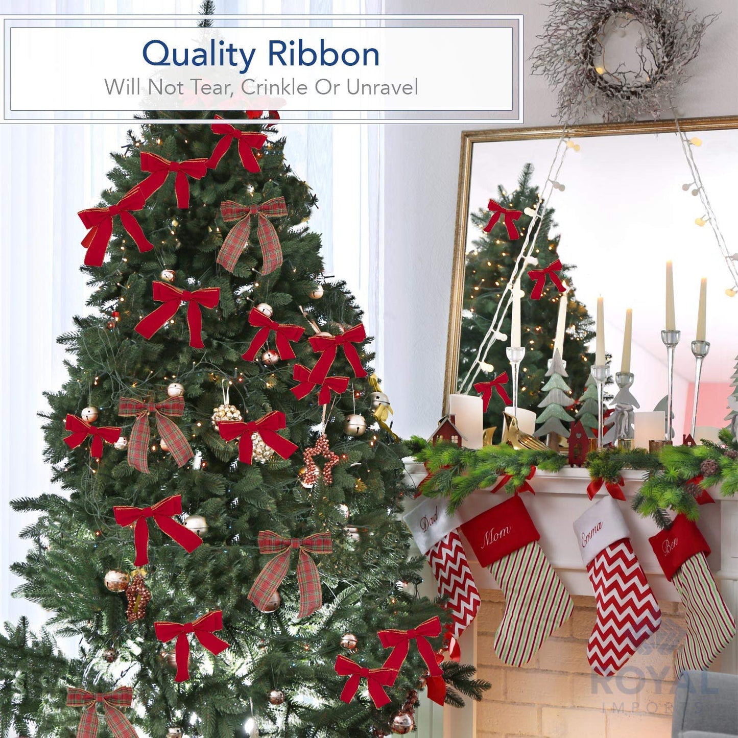 Royal Imports Wired Traditional Red Velvet Christmas Ribbon Waterproof with Gold Edge 2 1/2" (#40) 50 Yards Roll, for Floral & Craft Decoration