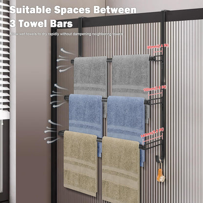 Livabber 3-Tier Over The Door Towel Rack, All Metal Towel Rack with Hooks for Door Hanging, Behind Door Towel Bar Towel Storage Holder for Bathroom Accessories, Black (19.37" L x 5.9" W x 24.4" H)