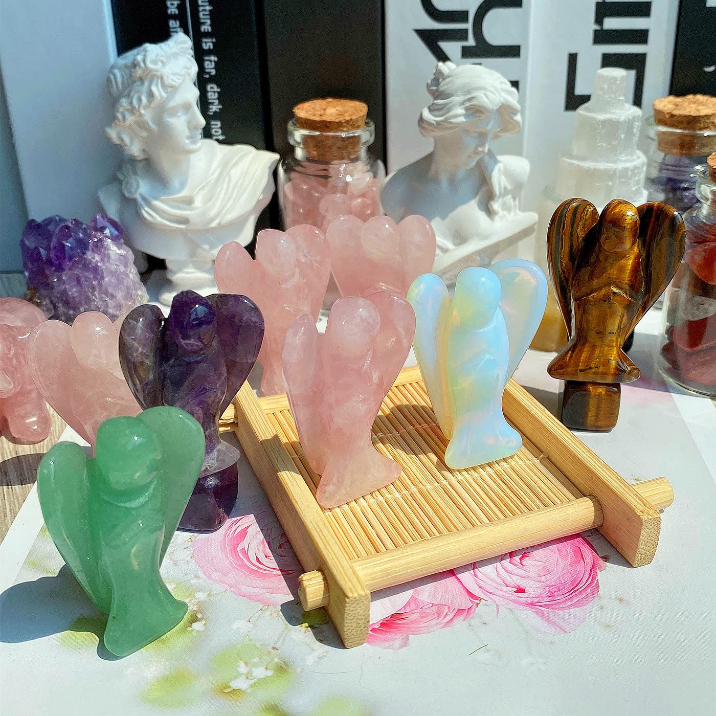 QINJIEJIE Bundle of Amethyst Crystal Tree and Guardian Angel Gemstone Decor Statue Polished Crystal Natural Reiki Gemstone Tree Life Stone Base Copper Wire Office Desk Room Home Decor Gift