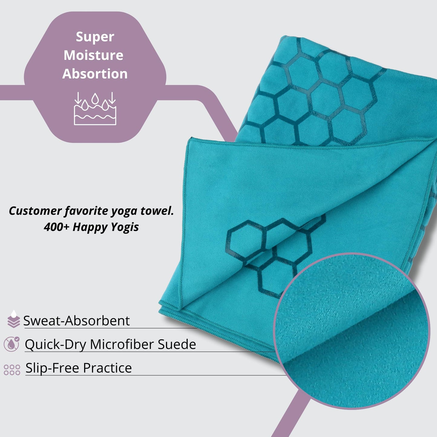 Clever Yoga Hot Yoga Mat Towel – Non-Slip Grip for Hot Yoga, Sweat Absorbent, Honeycomb Silicone Grip, Stays Flat – Ideal for Pilates, Travel, Washable & Lightweight - Dark Blue