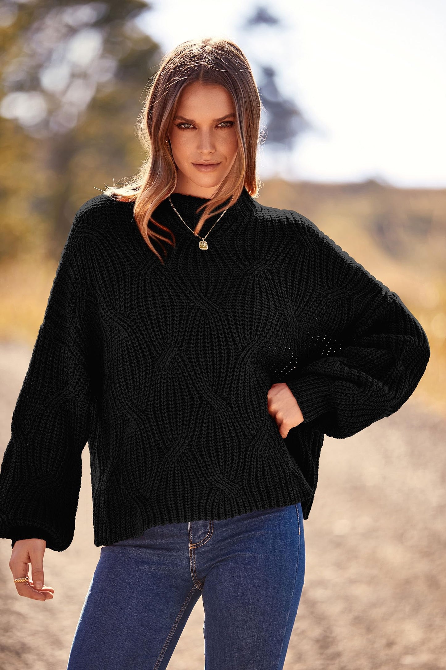 PRETTYGARDEN Women's Fall Oversized Pullover Sweaters Casual Crewneck Long Sleeve Chunky Cable Knit Tops Winter Clothing