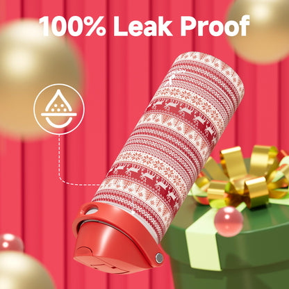 24 oz Insulated Water Bottle for Christmas: Meoky Stainless Steel Water Bottle with Straw and Spout Lid - Leak Proof, Cold for 24 Hours, Fits in Car Cup Holder, Christmas Gifts for Adults, Merry Trio