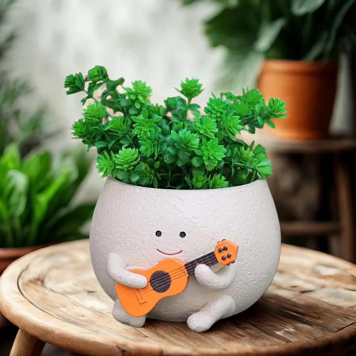 NAISQAQ Smily Face Planter Cute Guitar Plant Pot, Resin Flower Pots for Succulents, String of Pearls, Air Plants Gift for Moms, Plant Lovers, Christmas, Mother’s Day, Birthdays - Large