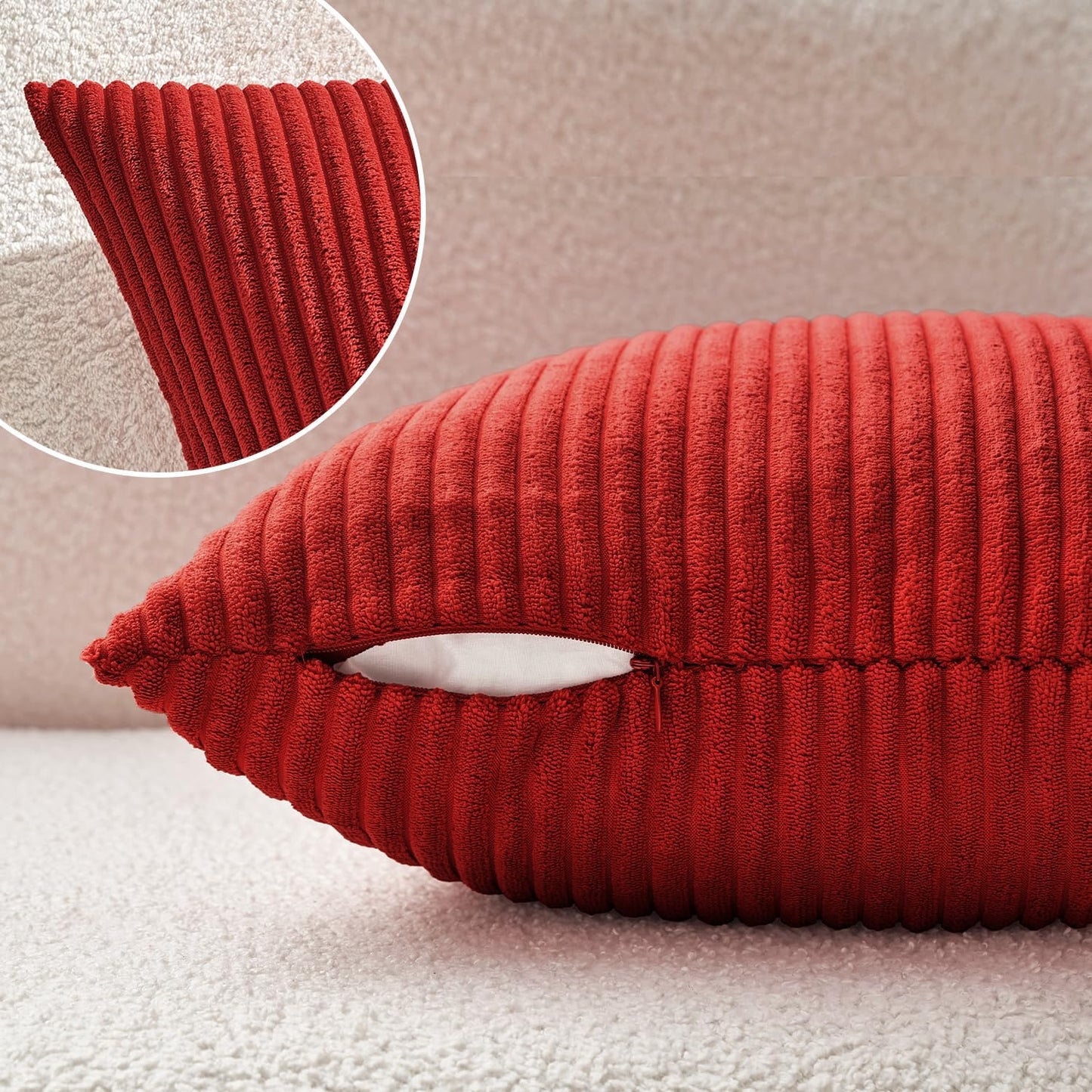 MIULEE Decorative Corduroy Pillow Covers Soft Solid Pack of 2 Cushion Cases Boho Square Throw Pillow Covers Christmas Red Pillowcases for Couch Chair Sofa Bed Living Room Home Decor 18 x 18 Inch