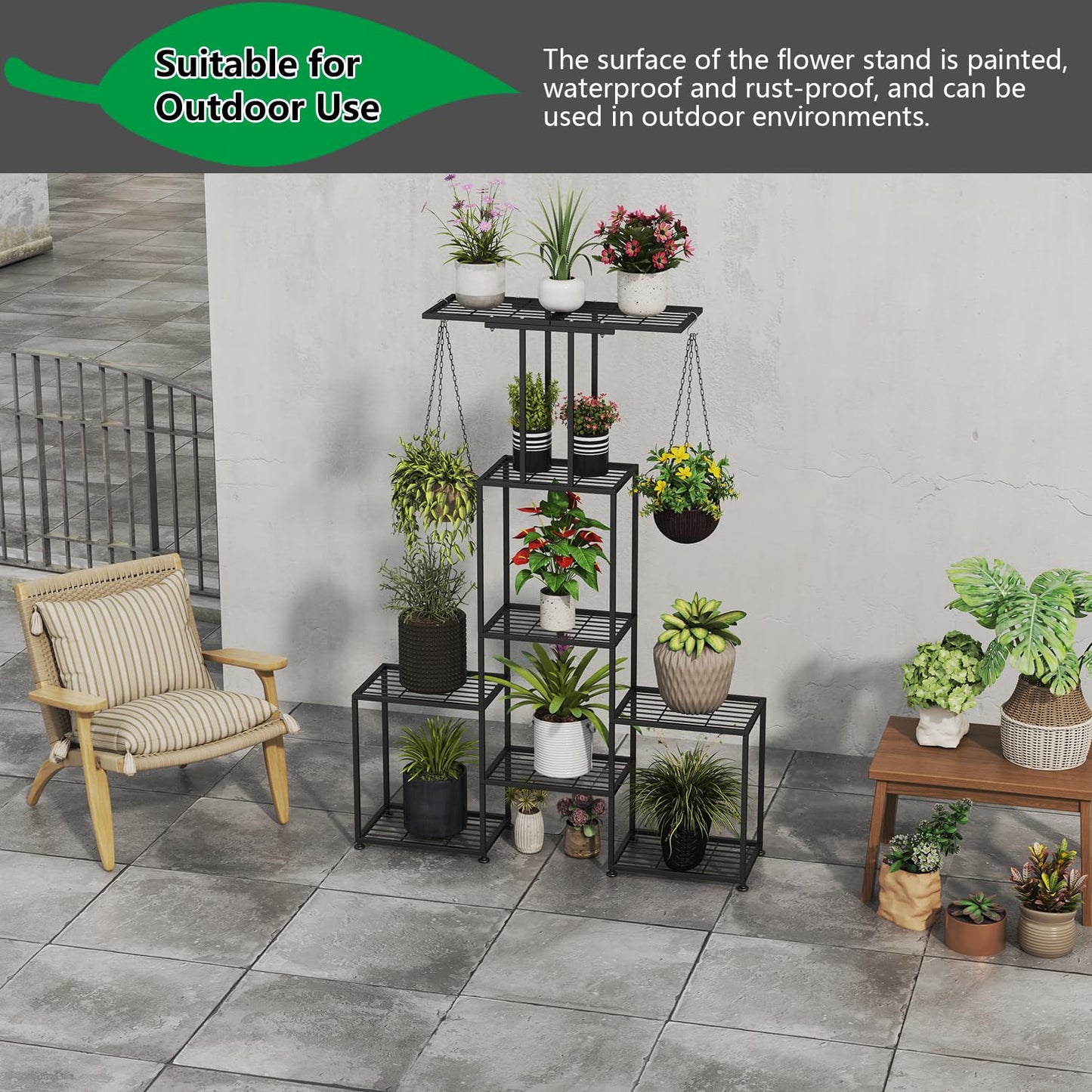 YUJCHMTZN Plant Stand Indoor Outdoor, Metal 6 Tier Tall Hanging Plant Shelf for Multiple Flower Planter Large Heavy Duty Ladder Plant Holder for Garden, Black (y-202)