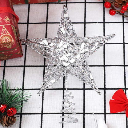 URATOT Glittered Christmas Tree Topper Metal Christmas Treetop Hallow Wire Star Topper for Christmas Home Decoration (6 inches, Silver)