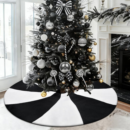 yuboo Black and White Tree Skirt, 48" Large Lollipop Tree Skirt for 6-7.5 FT Artificial Trees, Halloween Christmas Tree Decorations Ornaments, Spring Easter Holiday Party Xmas Tree Mat
