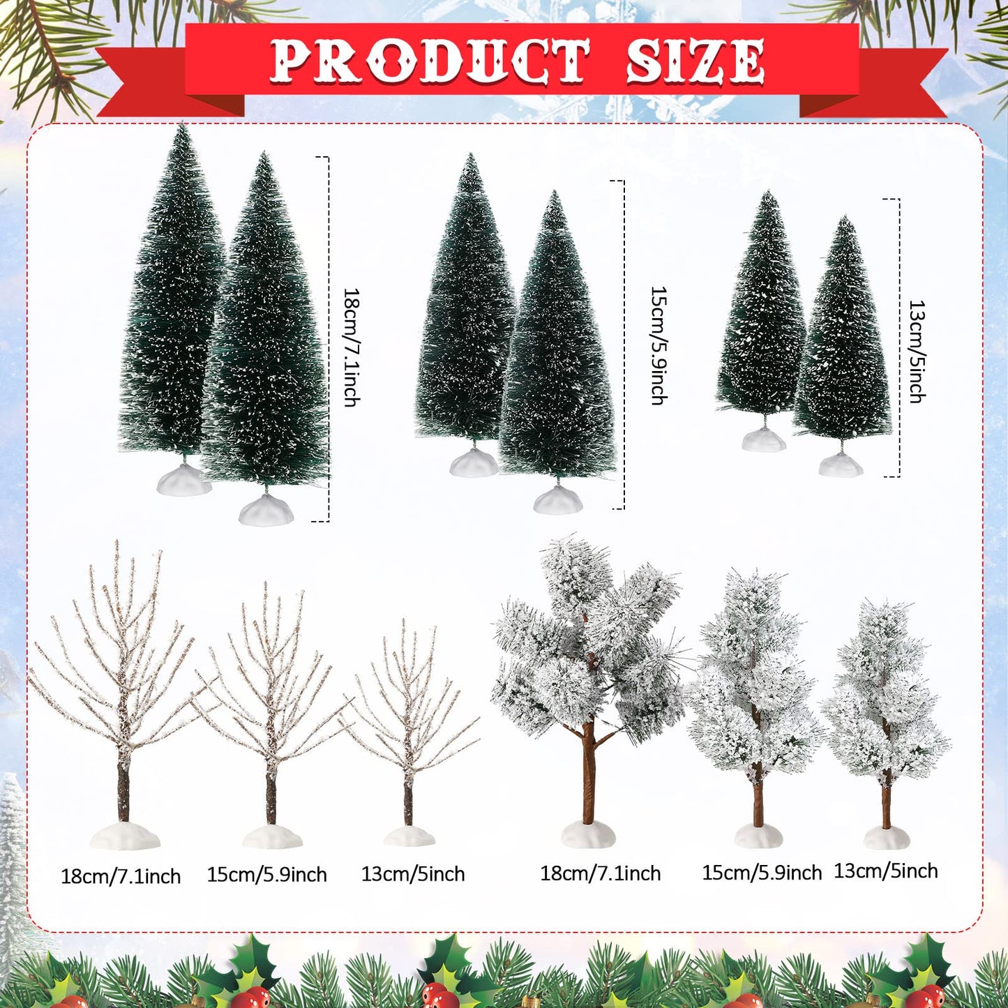 12 Pieces Christmas Village Trees Tabletop Mini Snow Model Frost Bottle Brush Trees Halloween Winter Tabletop Displays Miniature Village Christmas Decor Accessory Figurine(Vivid Style)