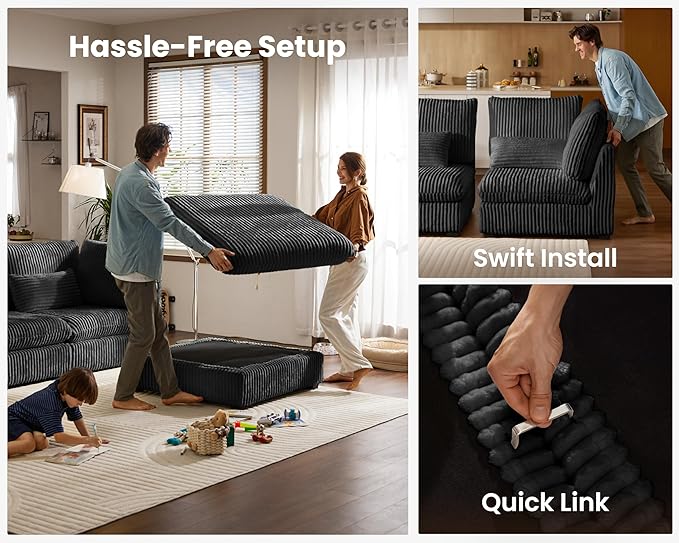 154" Oversized Corduroy Couch Modular Sectional Sofa, Washable Cloud Couch