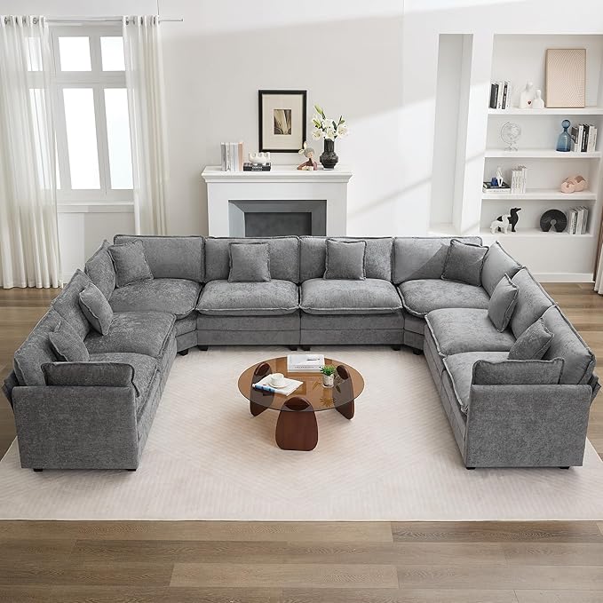 147'' Oversized U Shaped Cloud Sectional Sofa, Chenille Deep Seat Couches