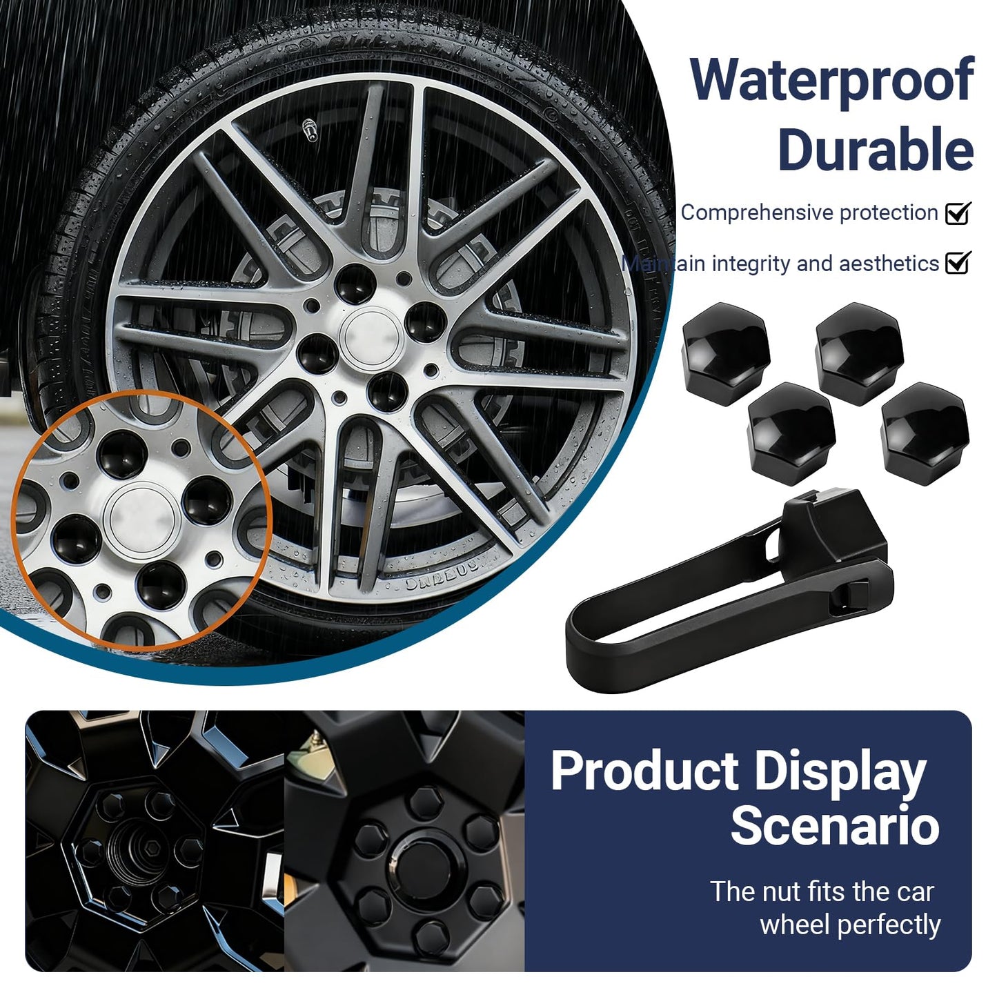 KoiLuvGo 20PCS 21mm Lug Nut Covers, Hexagonal Wheel Bolt Covers Caps, Tire Nut Rust and Dust Protection Cover with Remover Clip, Universal for Most Car Lug Nut Caps, Auto Exterior Accessories (Black)