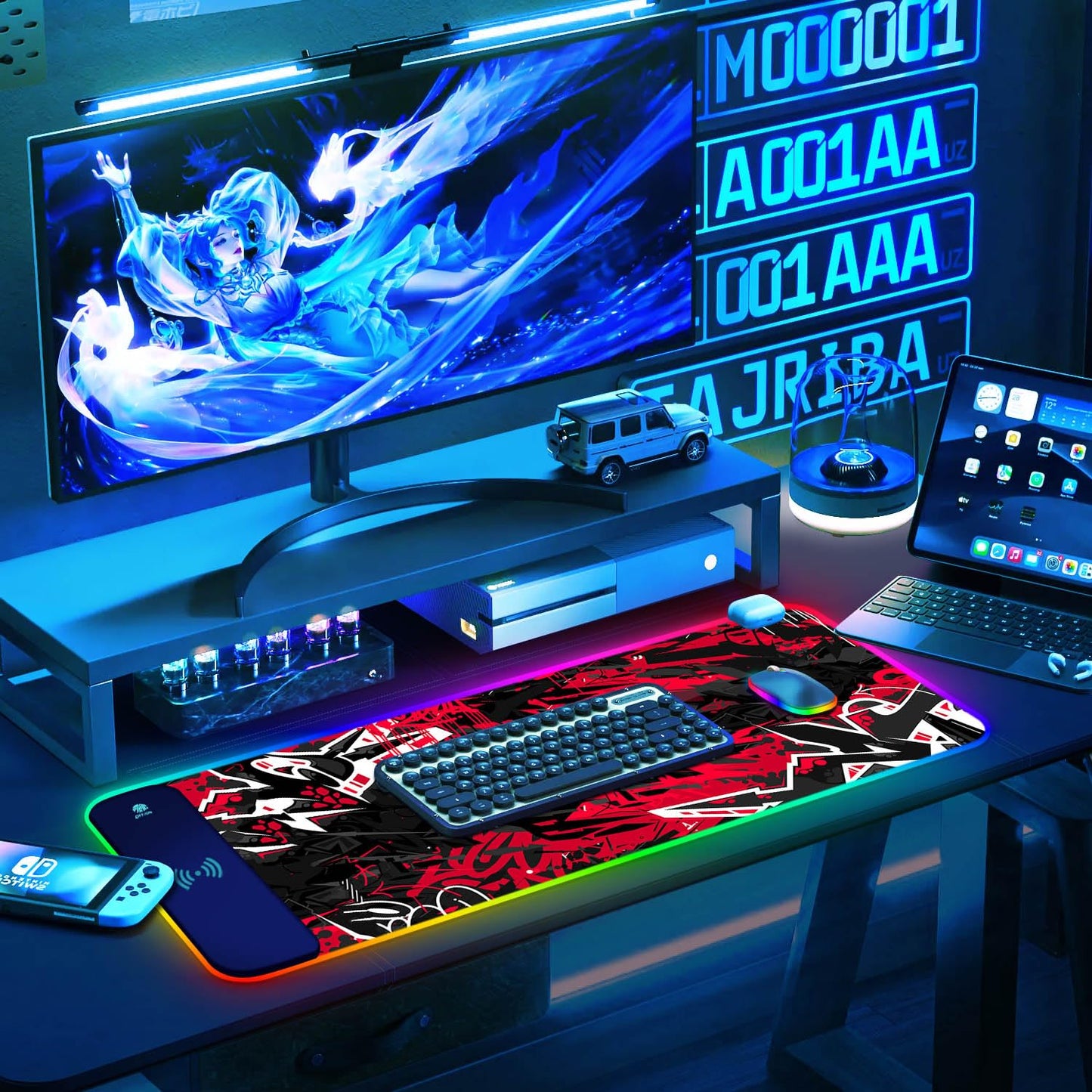 ToLuLu RGB Gaming 5/7.5/10/15W 10 Light Modes Wireless Charging Mouse Pad, LED Mouse Pad Computer Keyboard Mat Mousepad, 800x300x4MM Extended Large Desk Mat for Gaming, MacBook, Laptop, PC,Red Black