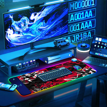 ToLuLu RGB Gaming 5/7.5/10/15W 10 Light Modes Wireless Charging Mouse Pad, LED Mouse Pad Computer Keyboard Mat Mousepad, 800x300x4MM Extended Large Desk Mat for Gaming, MacBook, Laptop, PC,Red Black