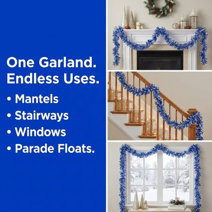 Anderson's Metallic Blue & Silver Tinsel Twist Garland, 25ft Holiday Decoration, Christmas Tree Trim, Parade Float Decor, Party Supplies, Halloween, Graduation, Indoor Outdoor Event Garland